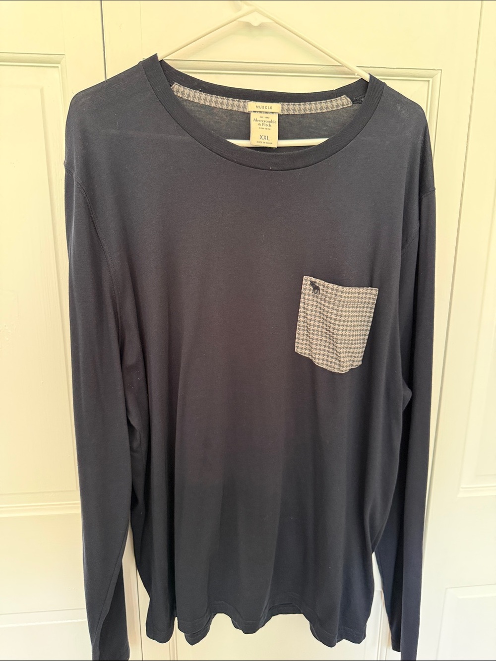 Abercrombie & Fitch Navy Long-Sleeve Tee with Patterned Chest Pocket